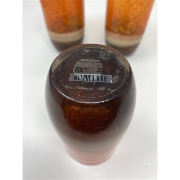 Pier 1 Tumblers 3 Mouth Blown Tri-Color Orange Speckle Cream Brown 12oz Glasses - Picture 4 of 4